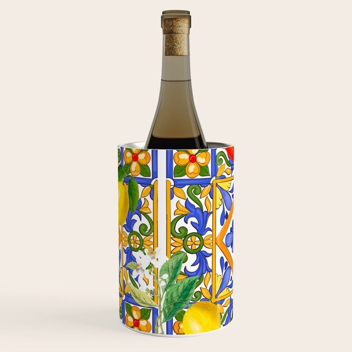 Summer ,Sicilian tiles ,citrus,oranges,majolica,lemons ,Mediterranean  Wine Chiller Gallery Image 2