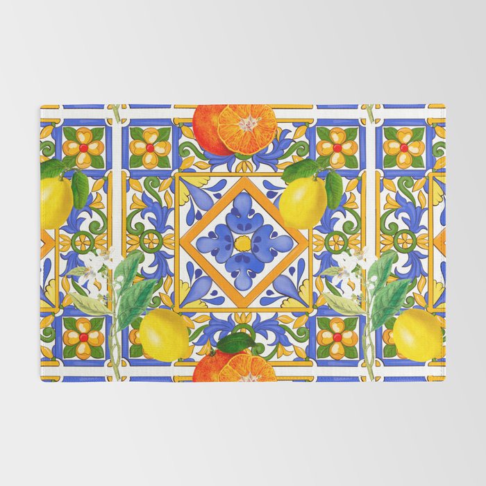 Summer ,Sicilian tiles ,citrus,oranges,majolica,lemons ,Mediterranean  Rug Gallery Image 2