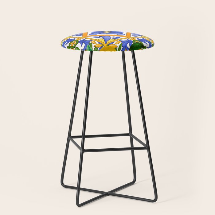 Summer ,Sicilian tiles ,citrus,oranges,majolica,lemons ,Mediterranean  Stool Gallery Image 1