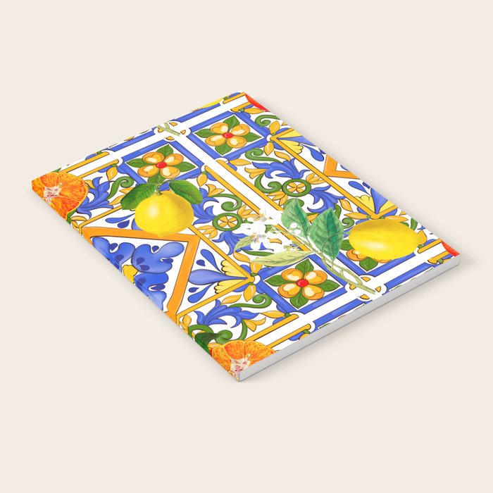 Summer ,Sicilian tiles ,citrus,oranges,majolica,lemons ,Mediterranean  Notebook Gallery Image 2
