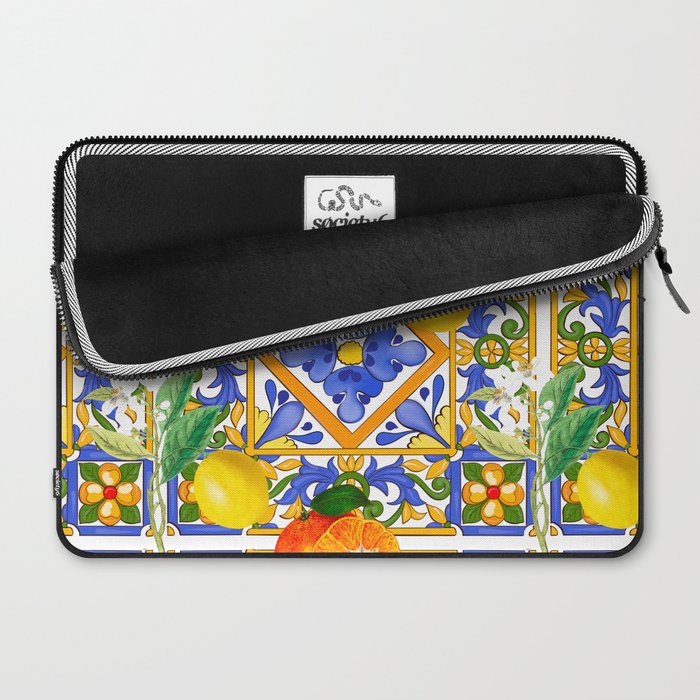 Summer ,Sicilian tiles ,citrus,oranges,majolica,lemons ,Mediterranean  Laptop Sleeve Gallery Image 2