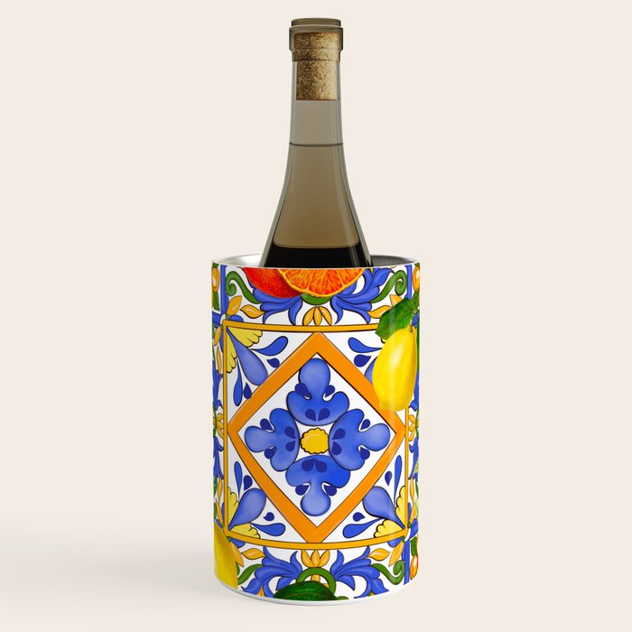 Summer ,Sicilian tiles ,citrus,oranges,majolica,lemons ,Mediterranean  Wine Chiller Gallery Image 1