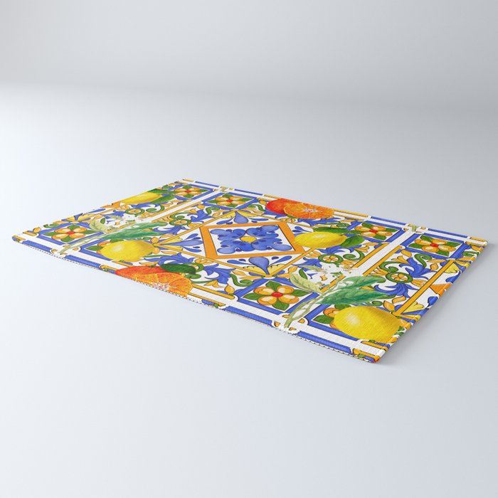 Summer ,Sicilian tiles ,citrus,oranges,majolica,lemons ,Mediterranean  Rug Gallery Image 3