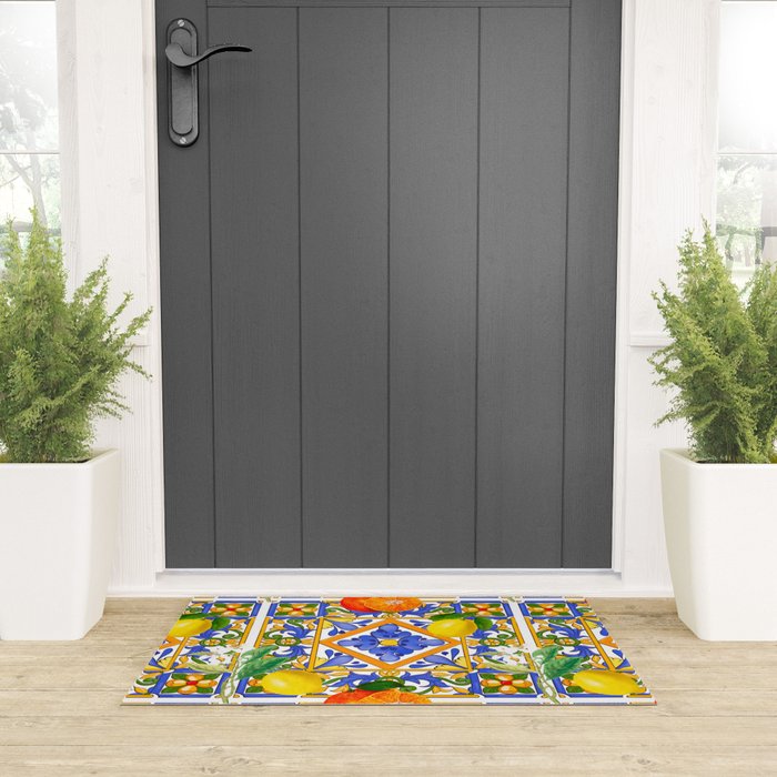 Summer ,Sicilian tiles ,citrus,oranges,majolica,lemons ,Mediterranean  Welcome Mat Gallery Image 3
