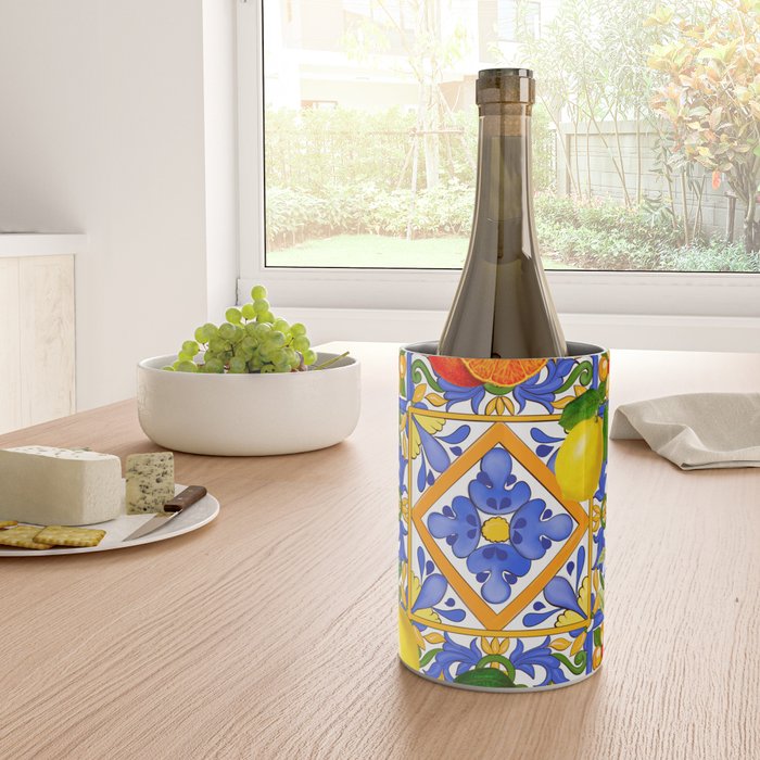Summer ,Sicilian tiles ,citrus,oranges,majolica,lemons ,Mediterranean  Wine Chiller Gallery Image 4