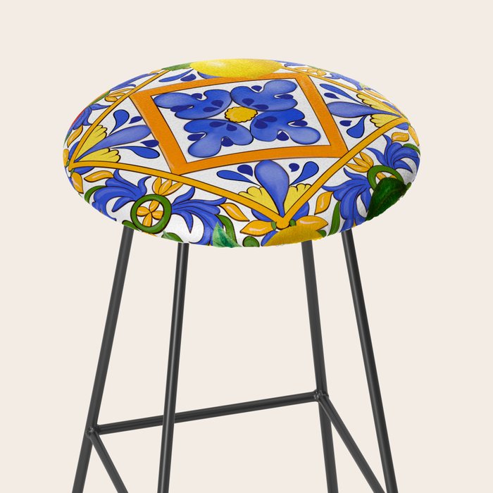 Summer ,Sicilian tiles ,citrus,oranges,majolica,lemons ,Mediterranean  Stool Gallery Image 2