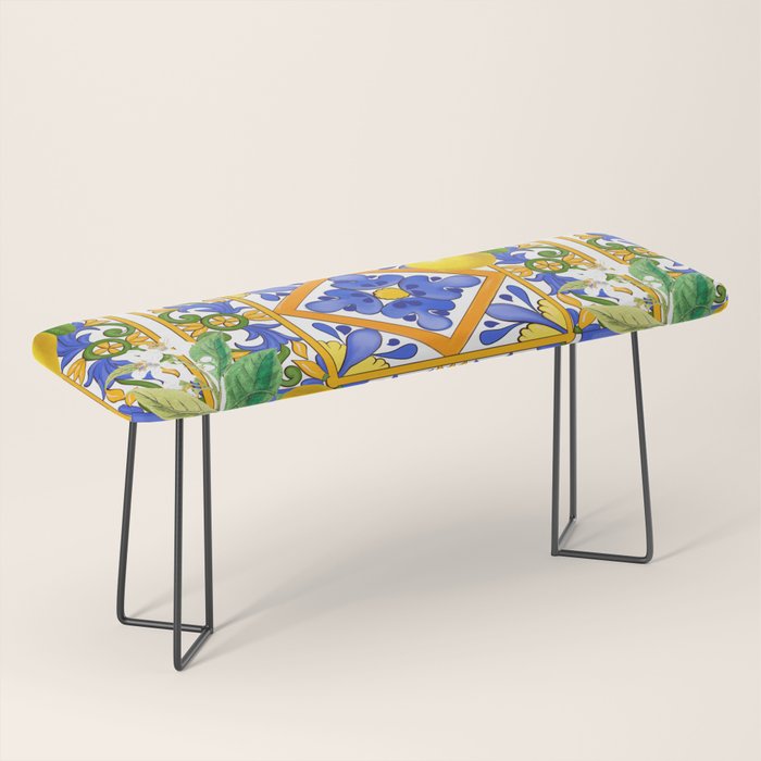 Summer ,Sicilian tiles ,citrus,oranges,majolica,lemons ,Mediterranean  Bench Gallery Image 1