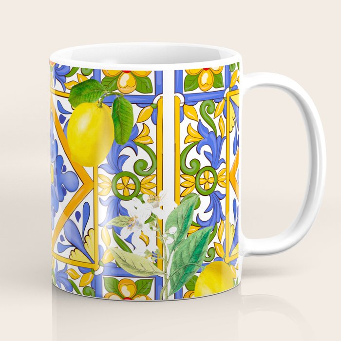 Summer ,Sicilian tiles ,citrus,oranges,majolica,lemons ,Mediterranean  Coffee Mug Gallery Image 1