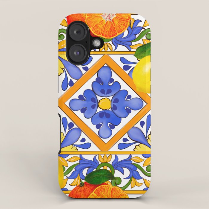 Summer ,Sicilian tiles ,citrus,oranges,majolica,lemons ,Mediterranean  iPhone Case Gallery Image 1