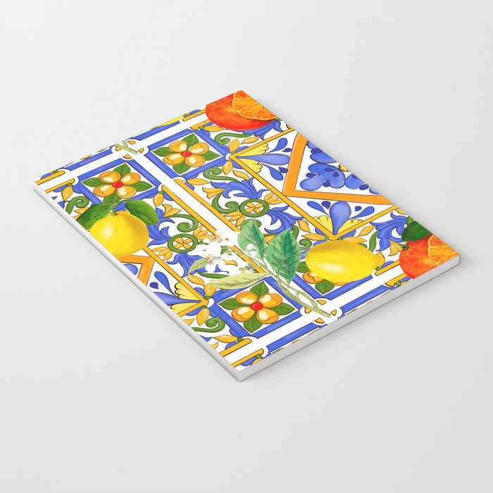 Summer ,Sicilian tiles ,citrus,oranges,majolica,lemons ,Mediterranean  Notebook Gallery Image 3