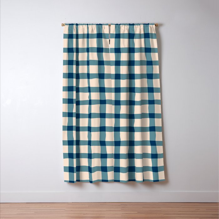 Organic Gingham Blue Window Curtain Gallery Image 3