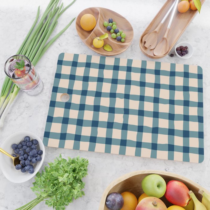 Organic Gingham Blue Cutting Board Gallery Image 2