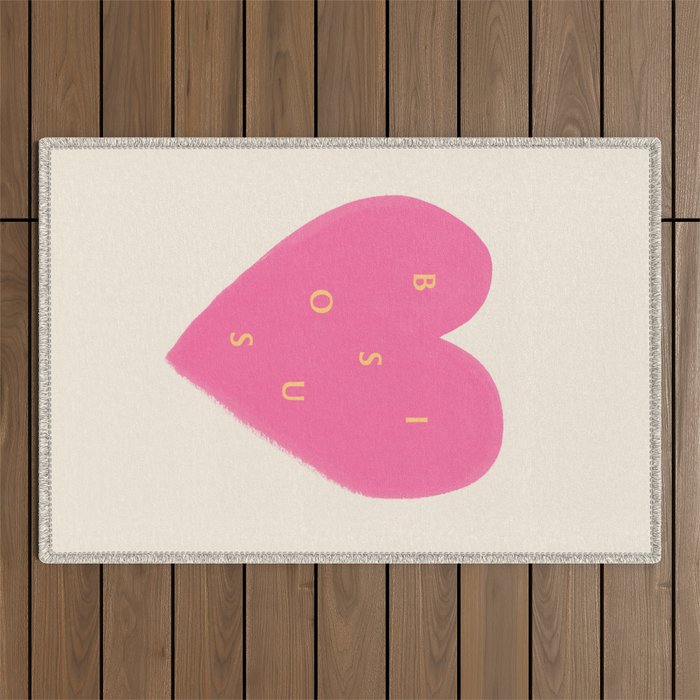 Heart Bisous - Pink Love French Typography Outdoor Rug Gallery Image 1