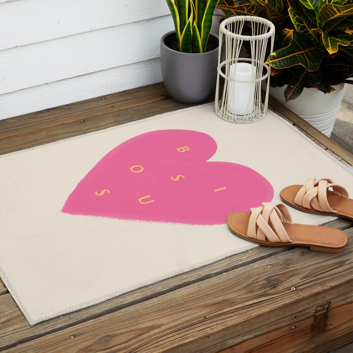 Heart Bisous - Pink Love French Typography Outdoor Rug Gallery Image 2