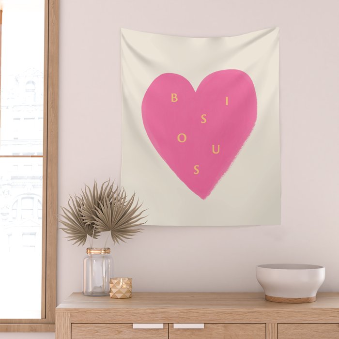 Heart Bisous - Pink Love French Typography Wall Tapestry Gallery Image 2