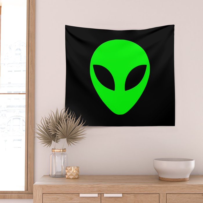 Black and Green Alien Head Shape Wall Tapestry Gallery Image 2