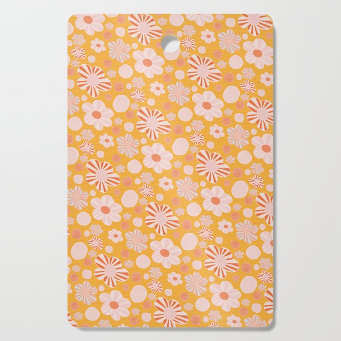 Pop Art Stripe Flowers in Retro Tangerine Cutting Board Gallery Image 1