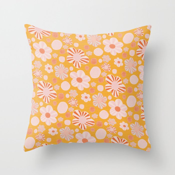 Pop Art Stripe Flowers in Retro Tangerine Throw Pillow Gallery Image 6