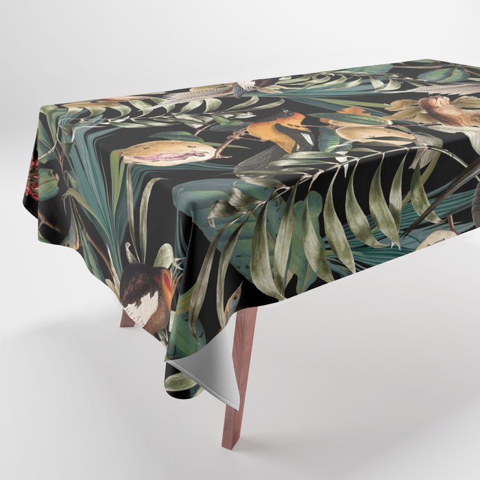 Floral and Birds Vintage Garden Night Tablecloth Gallery Image 1