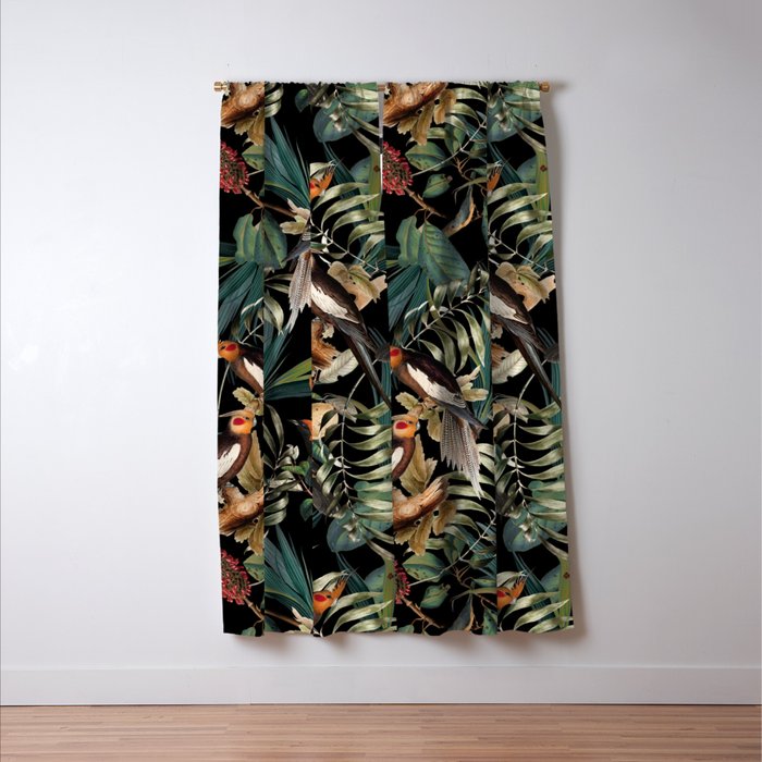 Floral and Birds Vintage Garden Night Window Curtain Gallery Image 3