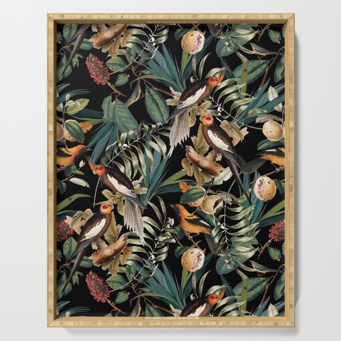 Floral and Birds Vintage Garden Night Serving Tray Gallery Image 1