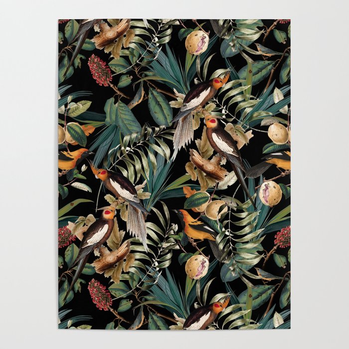 Floral and Birds Vintage Garden Night Poster Gallery Image 4