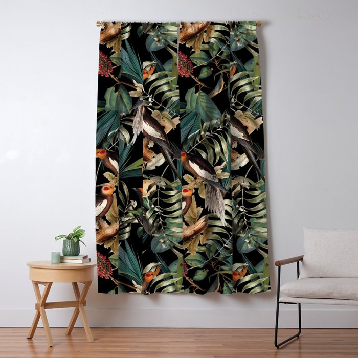 Floral and Birds Vintage Garden Night Window Curtain Gallery Image 5