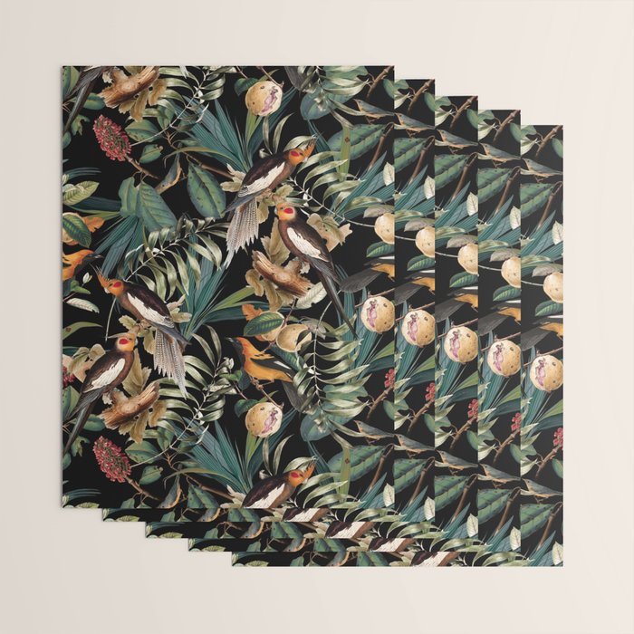Floral and Birds Vintage Garden Night Wrapping Paper Gallery Image 3