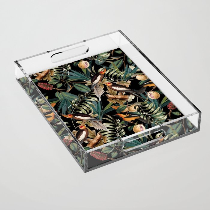 Floral and Birds Vintage Garden Night Acrylic Tray Gallery Image 1