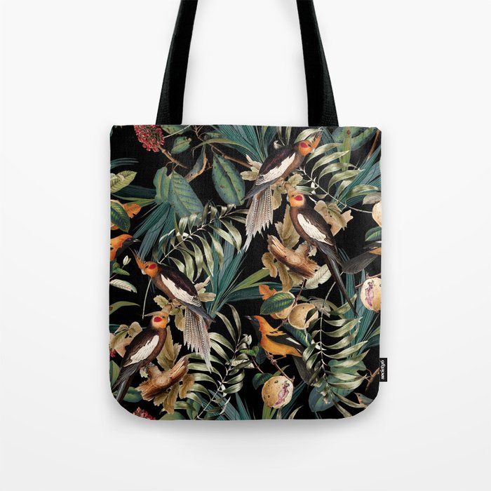 Floral and Birds Vintage Garden Night Tote Bag Gallery Image 1