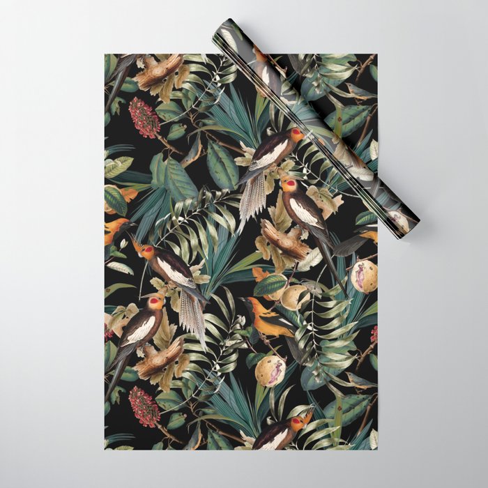 Floral and Birds Vintage Garden Night Wrapping Paper Gallery Image 1