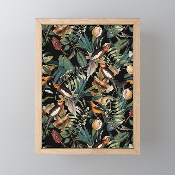 Floral and Birds Vintage Garden Night Mini Art Print Gallery Image 1
