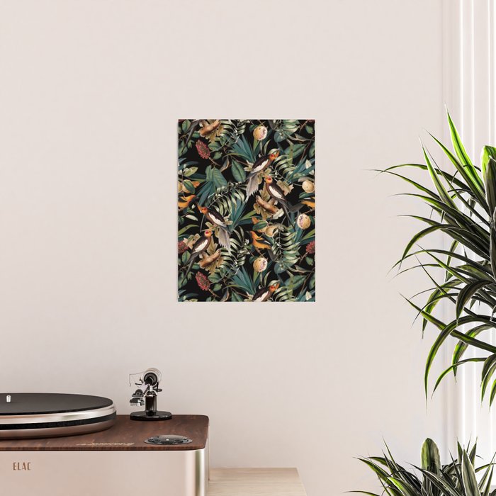 Floral and Birds Vintage Garden Night Poster Gallery Image 2