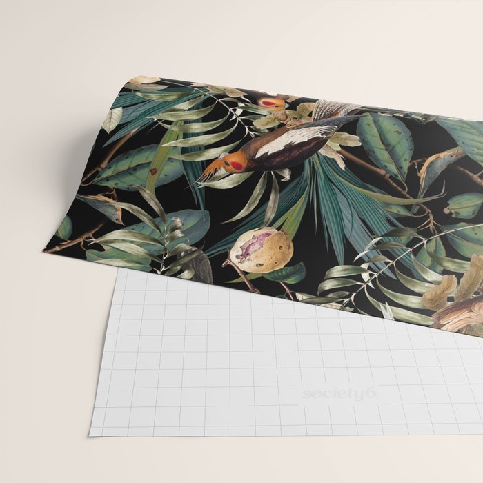 Floral and Birds Vintage Garden Night Wrapping Paper Gallery Image 2