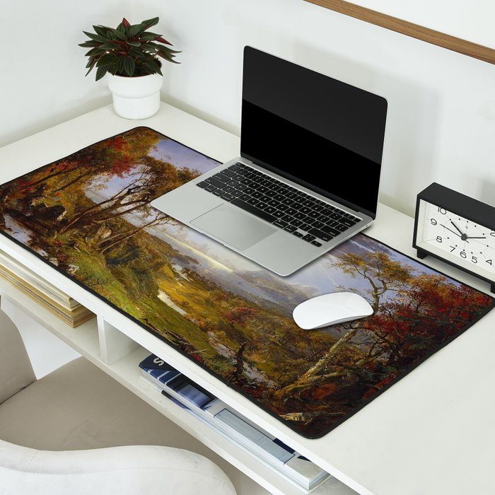 Autumn & Rays of Sun in the Hudson River Valley by Jasper Francis Cropsey Desk Mat Gallery Image 2