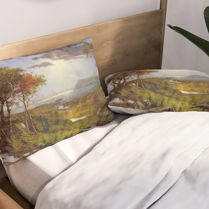 Autumn & Rays of Sun in the Hudson River Valley by Jasper Francis Cropsey Pillow Sham Gallery Image 2