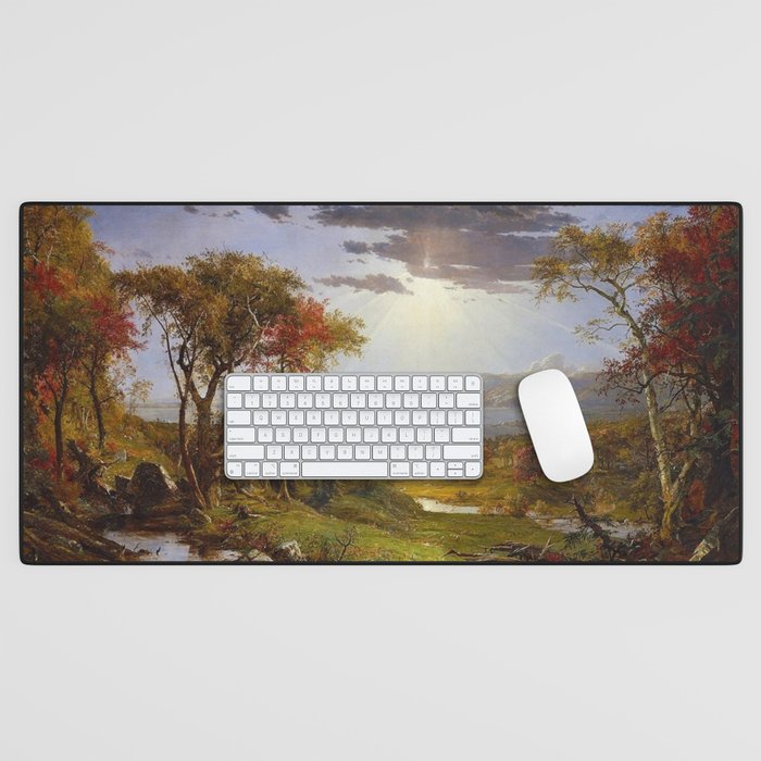 Autumn & Rays of Sun in the Hudson River Valley by Jasper Francis Cropsey Desk Mat Gallery Image 1