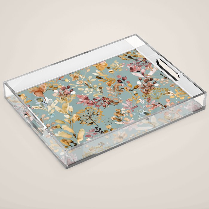 Wild Grasses Botanical Gold Teal Acrylic Tray Gallery Image 1