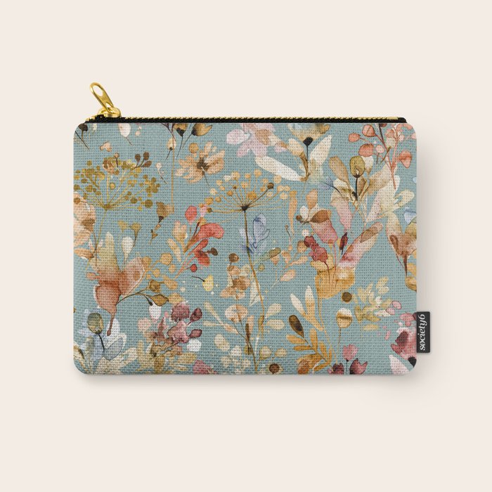 Wild Grasses Botanical Gold Teal Carry All Pouch Gallery Image 1
