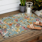 Wild Grasses Botanical Gold Teal Outdoor Rug Gallery Image 2
