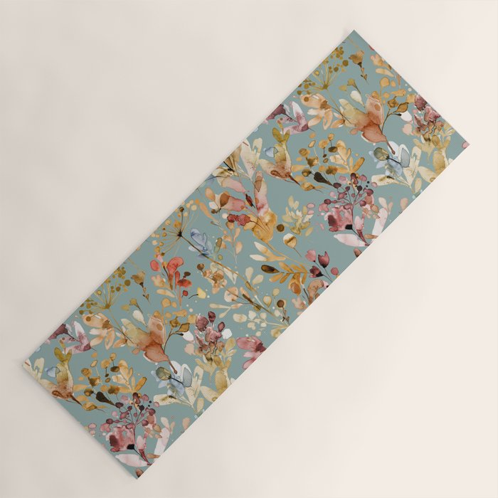 Wild Grasses Botanical Gold Teal Yoga Mat Gallery Image 1