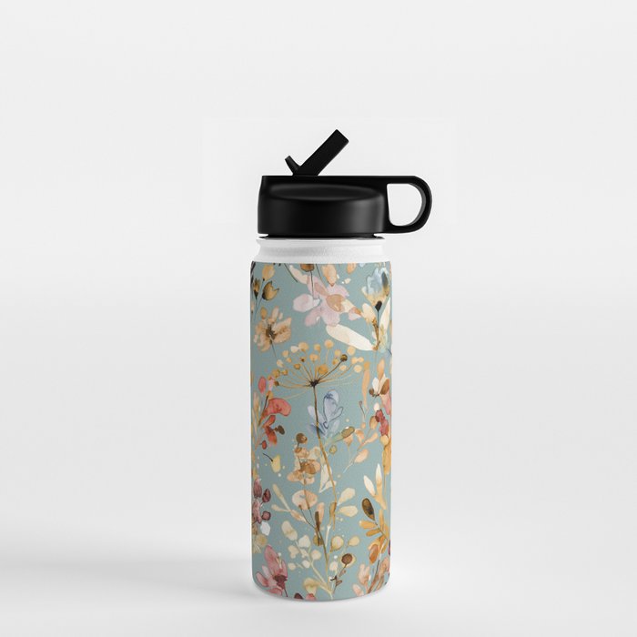 Wild Grasses Botanical Gold Teal Water Bottle Gallery Image 1