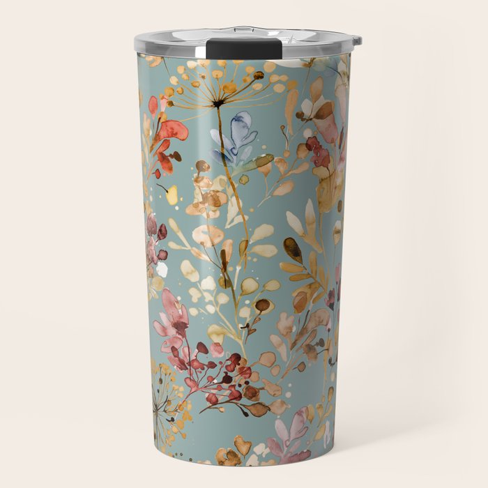 Wild Grasses Botanical Gold Teal Travel Mug Gallery Image 1