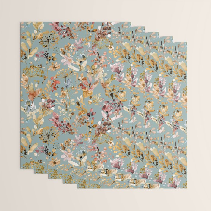 Wild Grasses Botanical Gold Teal Wrapping Paper Gallery Image 3