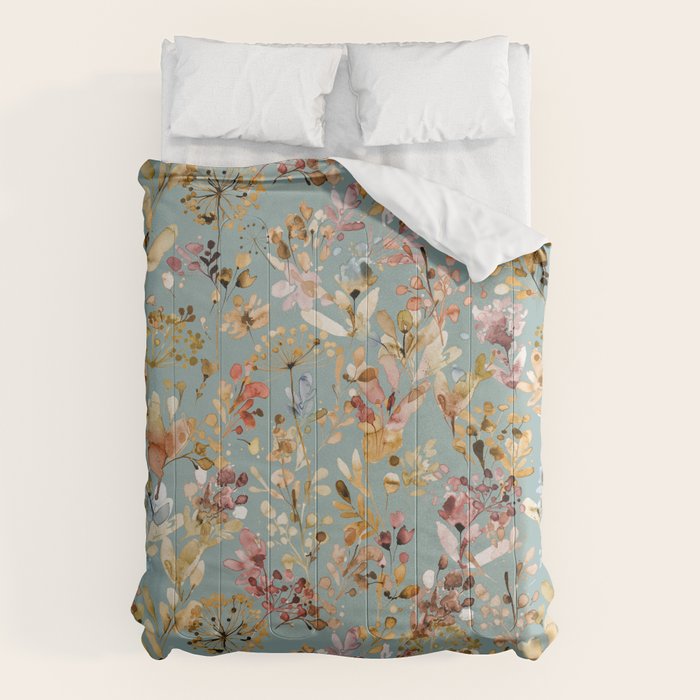 Wild Grasses Botanical Gold Teal Comforter Gallery Image 1