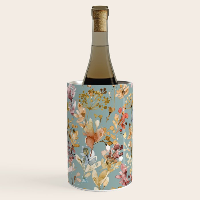 Wild Grasses Botanical Gold Teal Wine Chiller Gallery Image 2