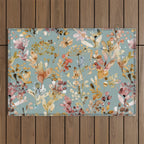 Wild Grasses Botanical Gold Teal Outdoor Rug Gallery Image 1