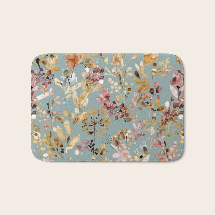 Wild Grasses Botanical Gold Teal Bath Mat Gallery Image 1