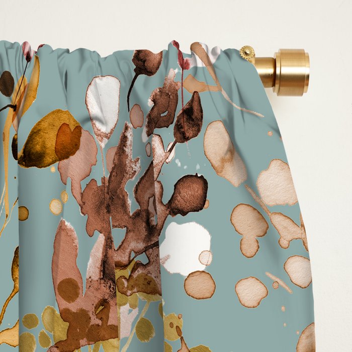 Wild Grasses Botanical Gold Teal Window Curtain Gallery Image 2