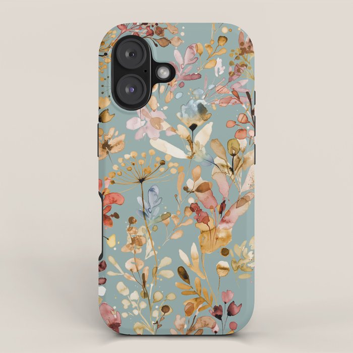 Wild Grasses Botanical Gold Teal iPhone Case Gallery Image 1